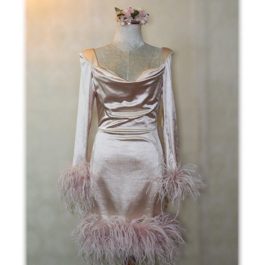 MARAYA Square Neck Feather Mini Dress - Etsy | Etsy (US)