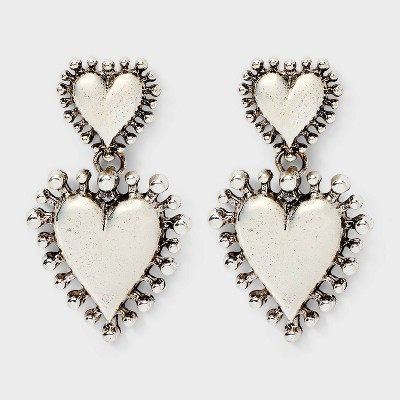 Valentine's Day Double Heart Drop Earrings - Wild Fable™ Silver | Target