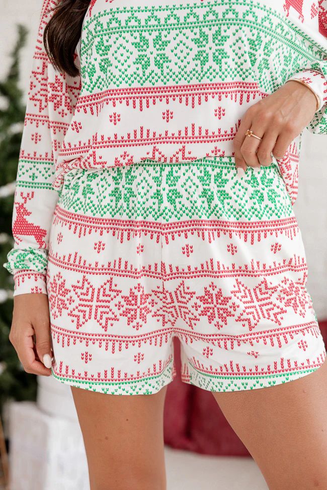 Sleigh All Day Red and Green Fair Isle Pajama Short | Pink Lily