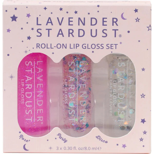 Lavender Stardust Roll On Lip Gloss Trio Box Set Rose Party Vanilla | Maisonette