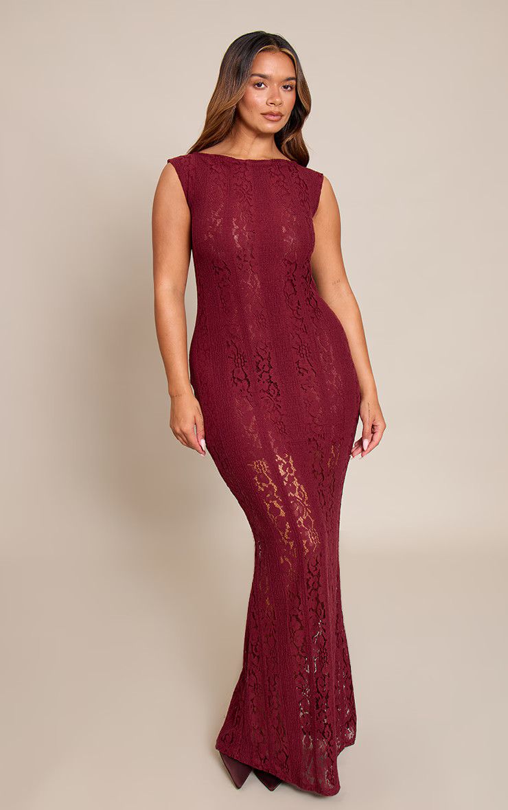 Shape Burgundy Lace Boat Neck Maxi Dress | Shape | PrettyLittleThing US