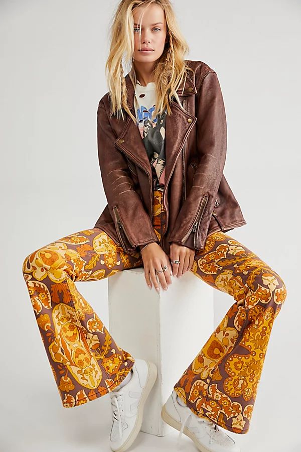 Penny Pull-On Printed Flare Jeans by We The Free at Free People, Toffee Combo, 24 | Free People (Global - UK&FR Excluded)