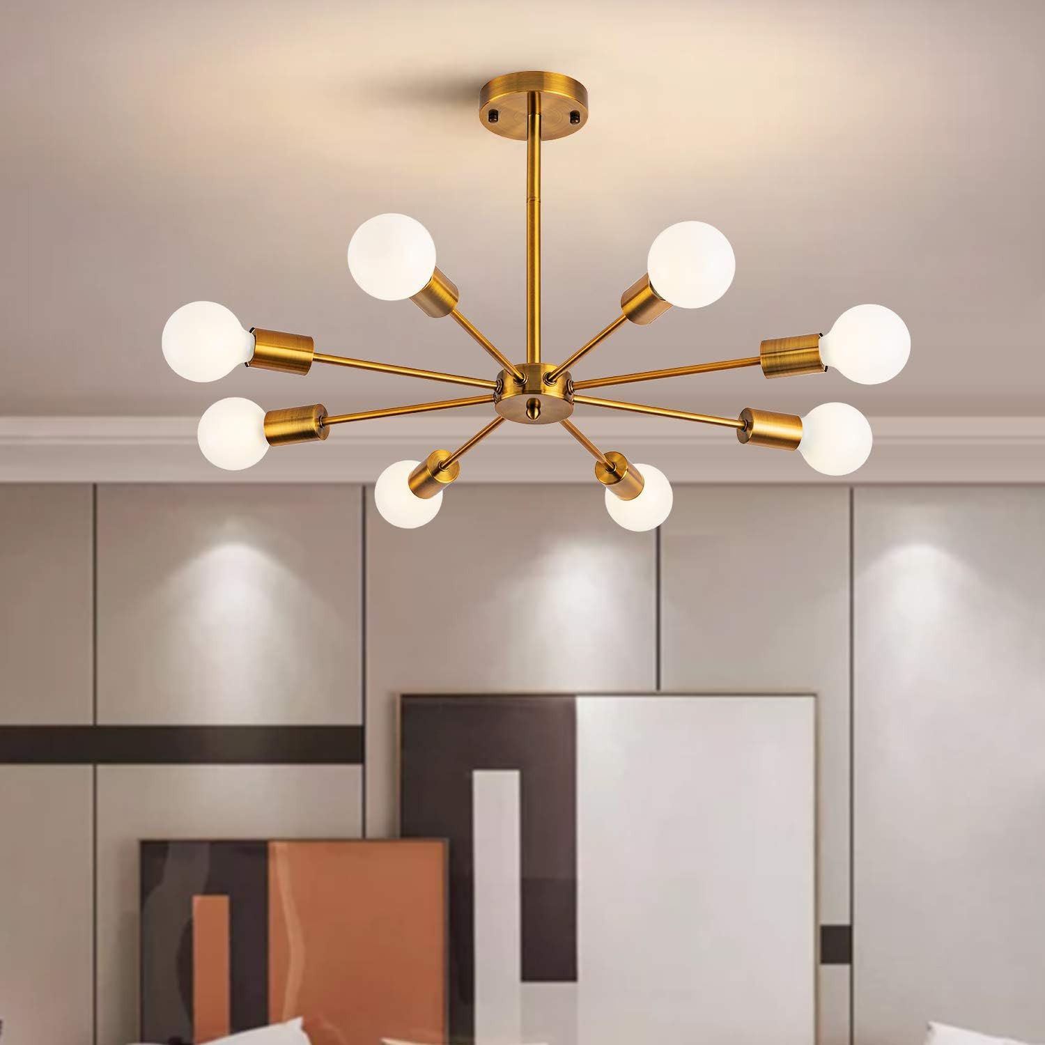 Foyer Sputnik Chandelier 8 Lights, Modern Semi Flush Mount Ceiling Lighting Mid Century Gold Bron... | Amazon (US)