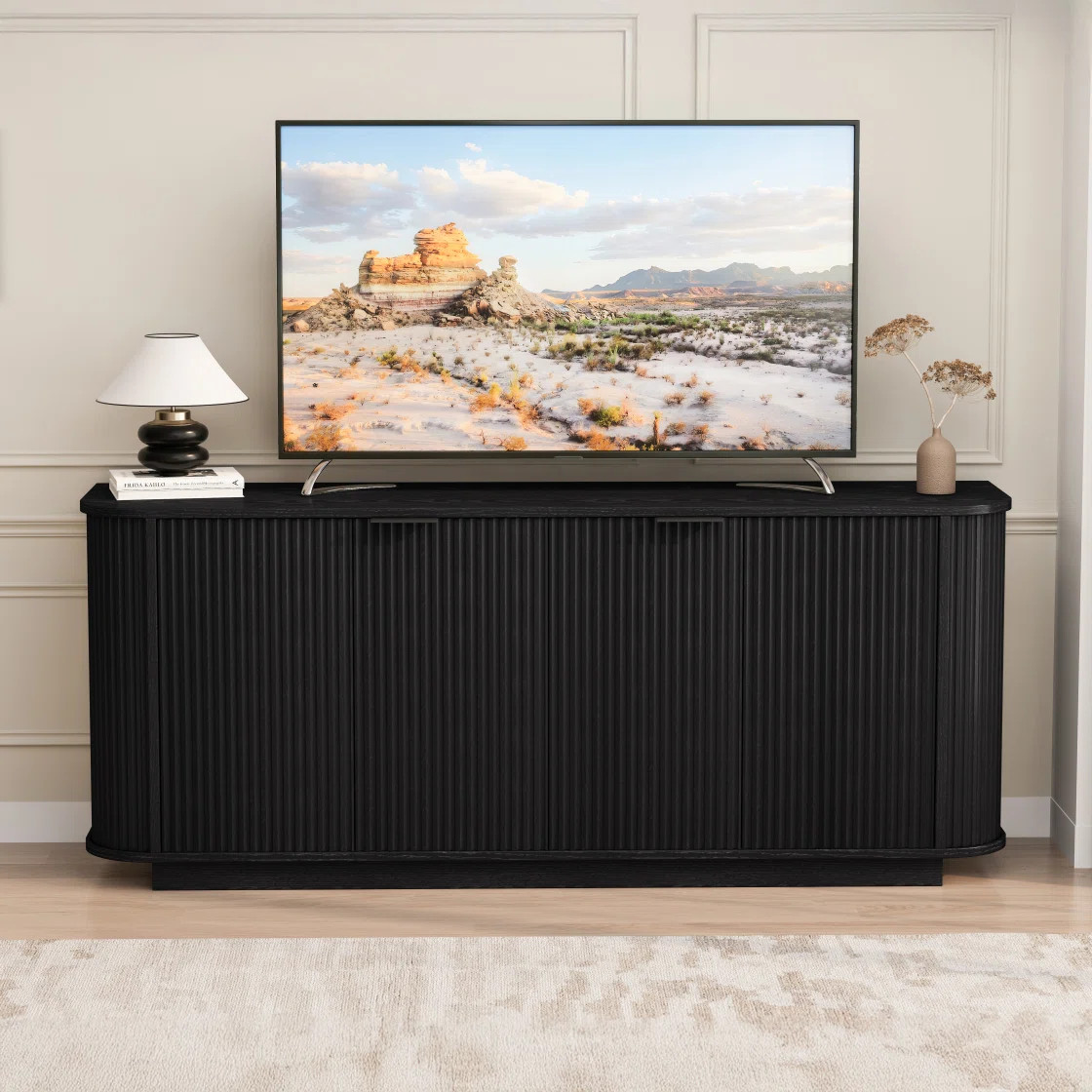 63"Wavy Storage Sideboard, Double-Door Buffet Cabinet With Adjustable Shelves, Suitable For Kitch... | Wayfair North America