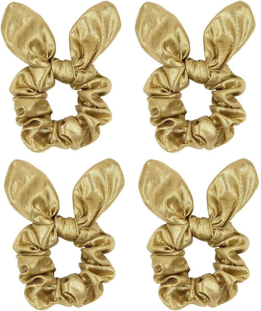 4 Pack Metallic PU Leather Hair Bows Gold or Silver Bright Hair Scrunchies Hair Bobbles Elastics ... | Amazon (US)