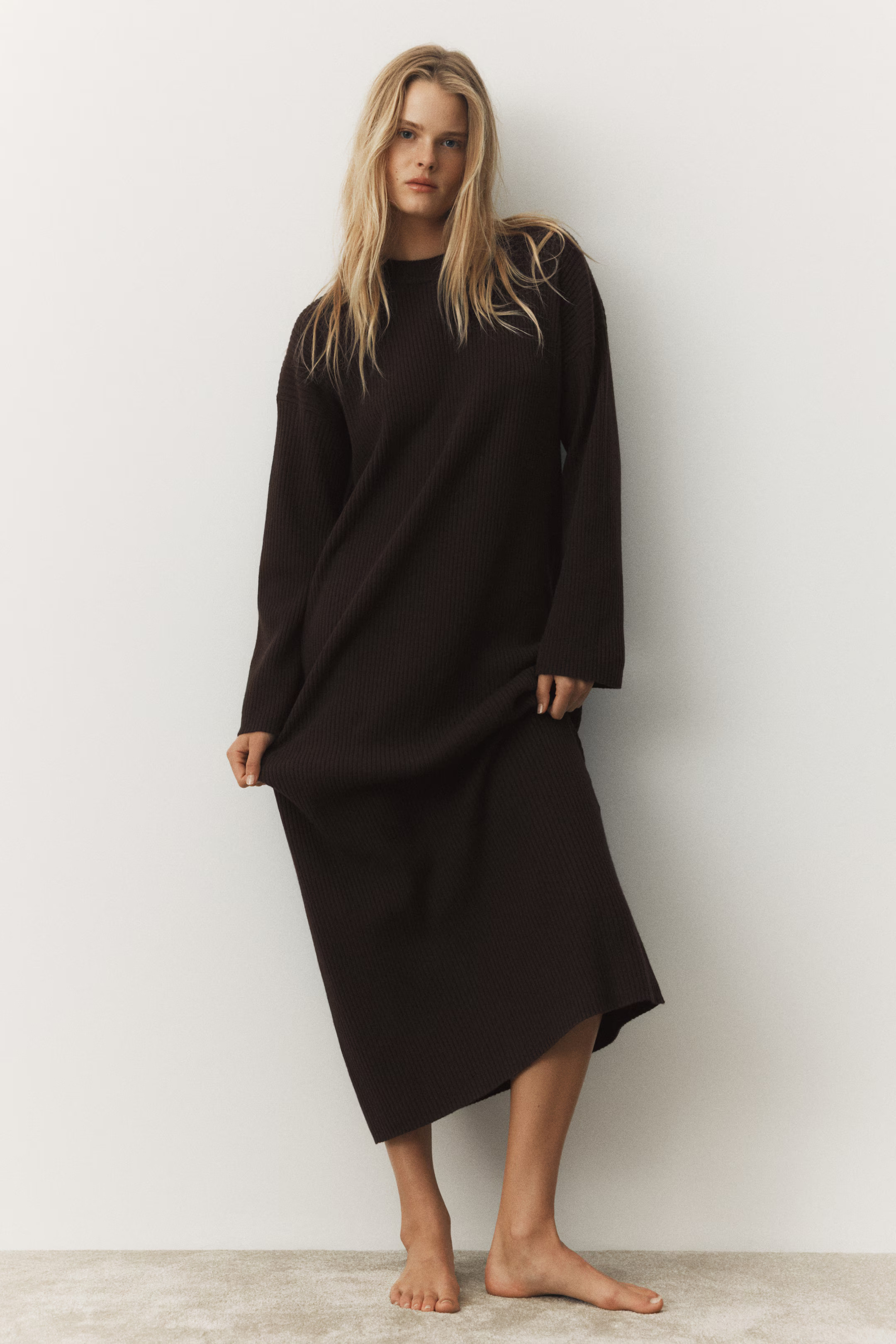 Rib-knit dress - Dark brown - Ladies | H&M GB | H&M (UK, MY, IN, SG, PH, TW, HK)