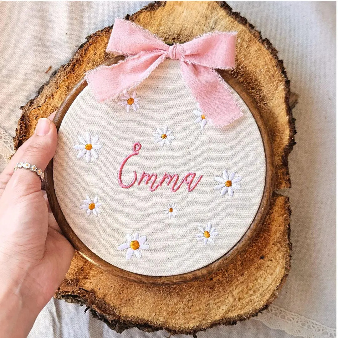 Custom Daisy Name Embroidery Hoop, Nursery Wall Decor, Baby Announcement Keepsake - Etsy | Etsy (US)