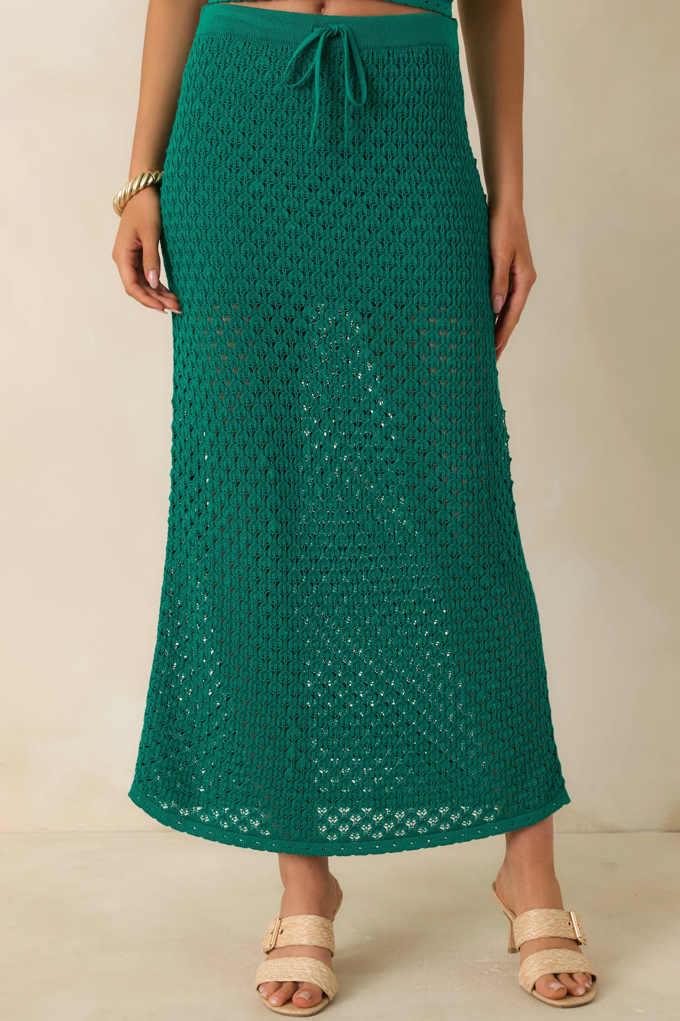 Z Supply Windswept Rainforest Green Crochet Maxi Skirt - S / Green | Red Dress