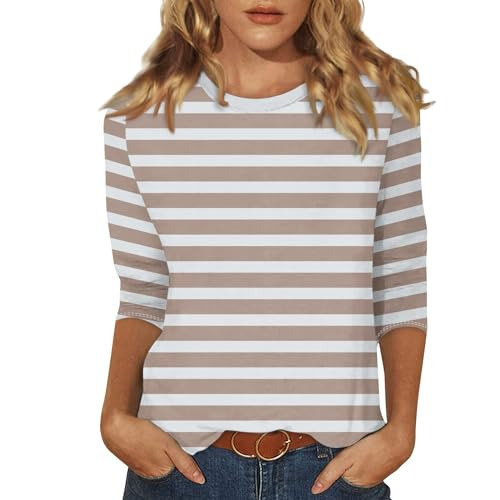 Summer Blouses 3/4 Sleeves Tunic Tops, Cute Women's Striped Top Elbow Sleeve Basic Tees Pack Athletic Wear Casual Trendy | Amazon (US)