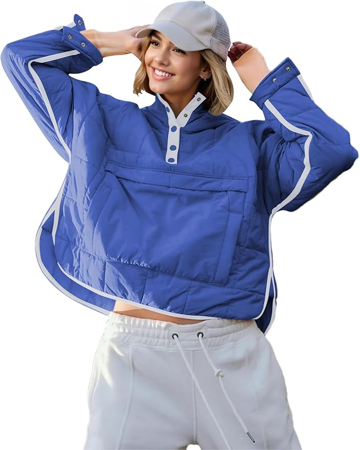 Wanzetaly Womens Quilted Pullover Puffer Jacket Oversized Lightweight Hooded Padded Coat Tops wit... | Amazon (US)