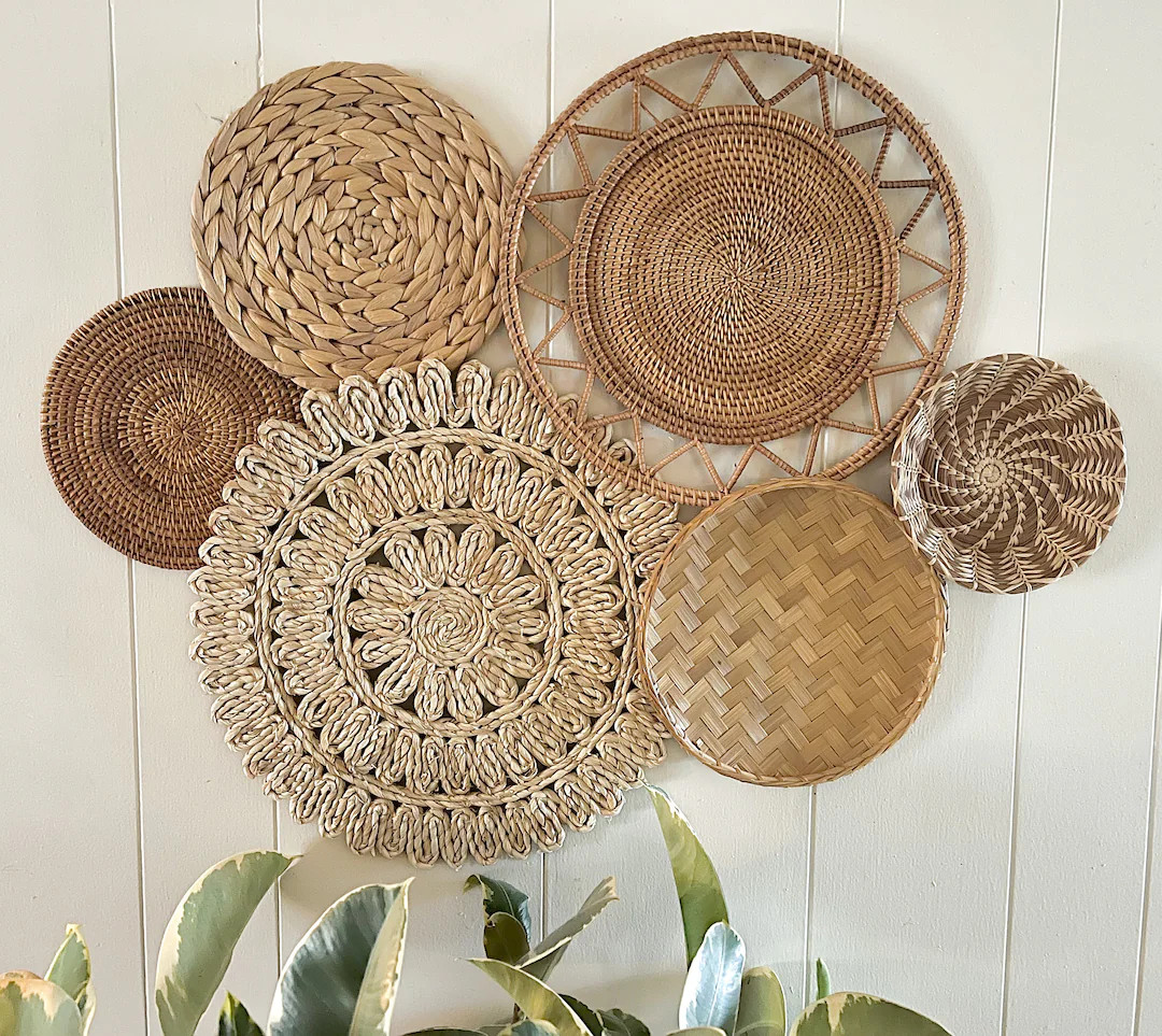 Sunburst Boho Bohemian Basket Wall Decor, Set of 6 Baskets - Etsy | Etsy (US)