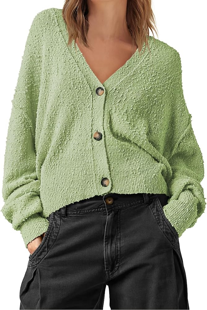 MEROKEETY Women's Oversized Open Front Cropped Cardigan Sweater Chunky Knit Long Sleeve Button Fa... | Amazon (US)