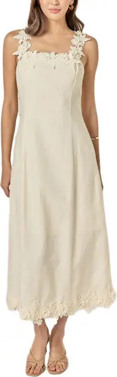 Flower Strap Sleeveless Linen Midi Dress | Nordstrom