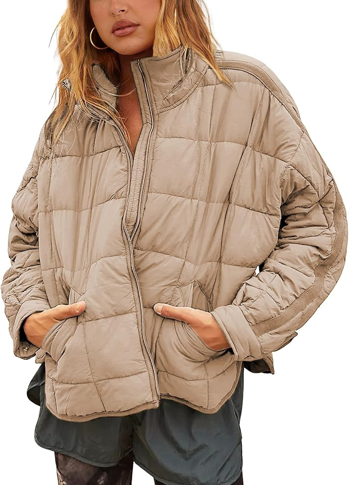 Bianstore Women's Oversized Splice Quilted Lightweight Puffer Jacket Casual Padded Coat | Amazon (US)