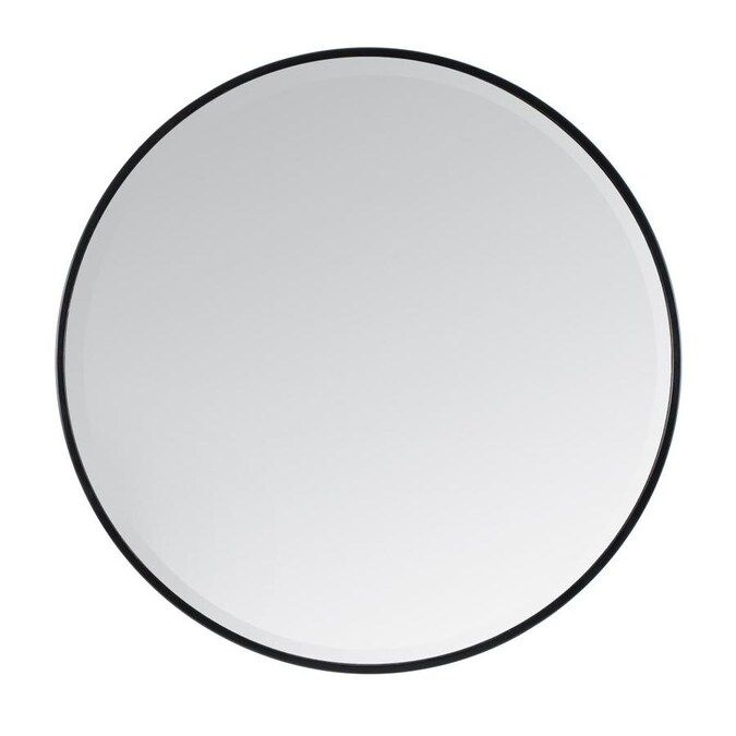 Madeleine Home Wall Mounted Mirror 36-in L x 36-in W Round Black Powdercoat Beveled Wall Mirror | Lowe's