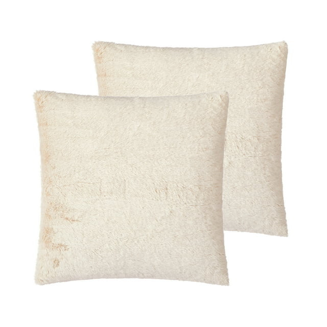 Better Homes & Garden 2pk Faux Tip Dyed Fur Decorative Pillows, Beige, 20" x 20" - Walmart.com | Walmart (US)