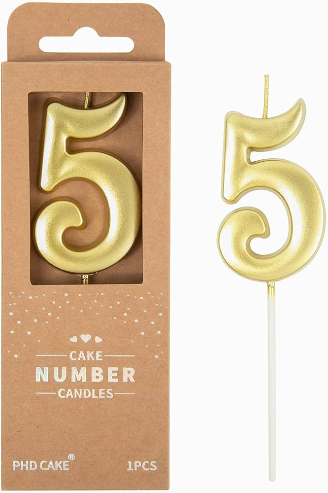 PHD CAKE 2.76 Inch Elegant Gold 5 Number Birthday Candles, Gold Number Candles, Cake Number Candl... | Amazon (US)