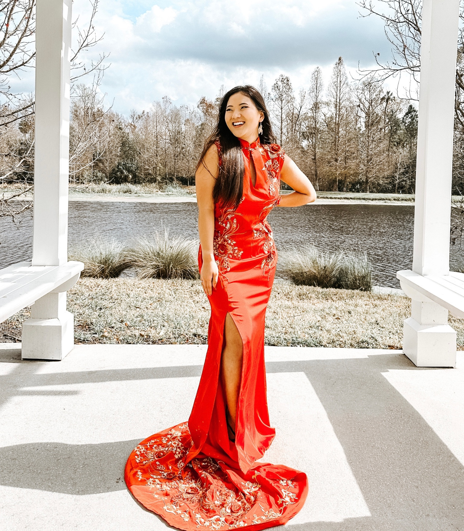 Happy Lunar New Year! Wearing custom Chinese Cheongsam Qipao dress size 8. #lunarnewyear #chinesenewyear