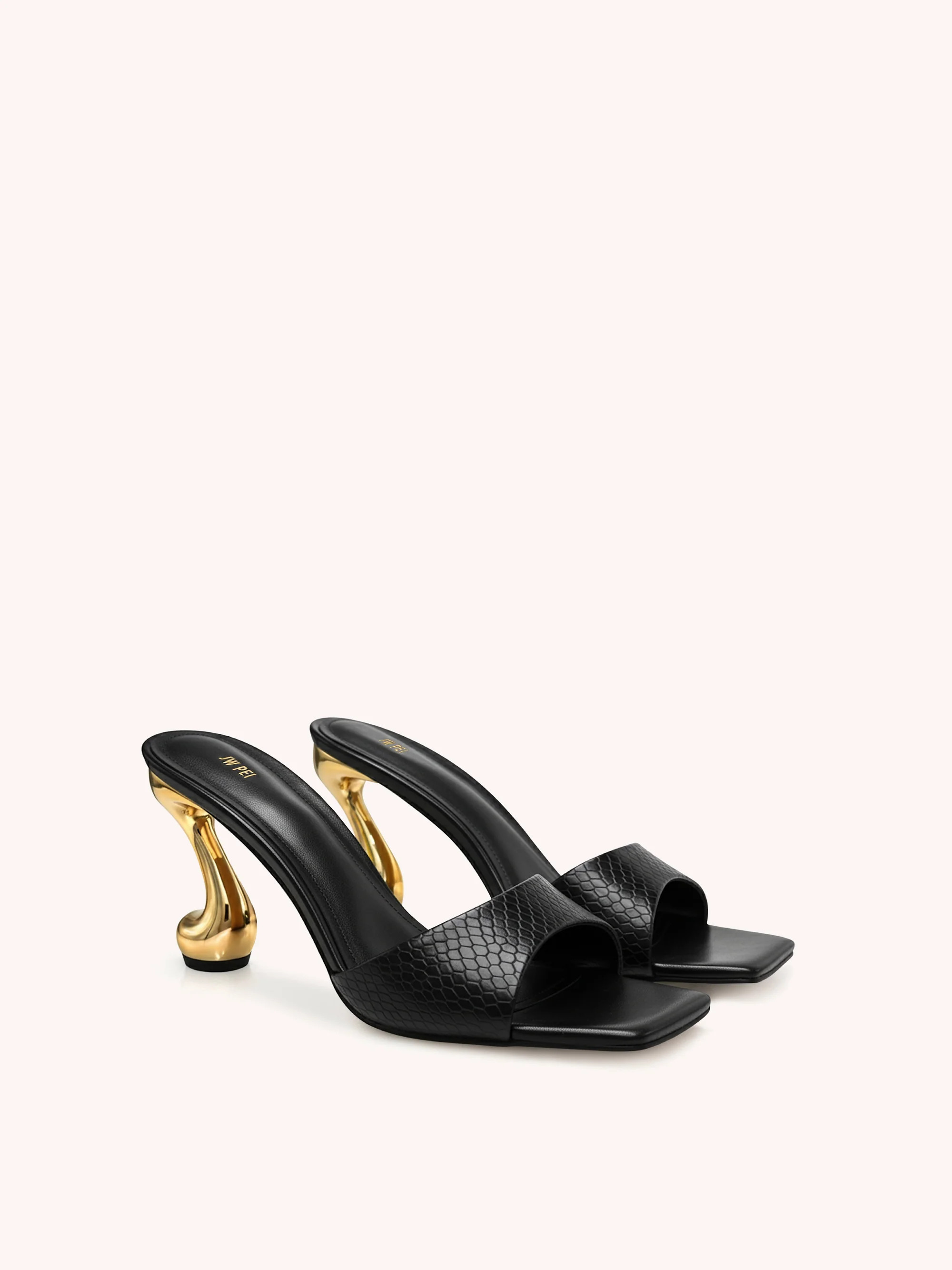 Hannah Faux Snakeskin Heel Mules - Black | JW PEI US