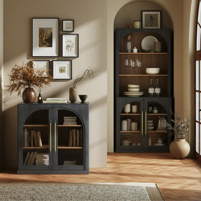 BELLEZE Modular Sideboard with Arched Glass Door, Accent Display Buffet Cabinet with Storage and ... | Walmart (US)