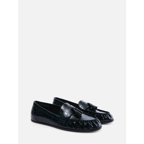 Free Assembly Women's Faux Leather Croco Tassel Loafers | Walmart (US)
