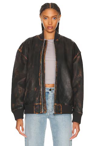 GRLFRND Distressed Leather Oversized Bomber in Chocolate Brown | FWRD | FWRD 