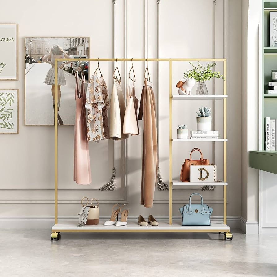 Metal Gold Clothing Rack for Boutique Use, Heavy Duty Garment Rack with Shelves for Retail Displa... | Amazon (US)