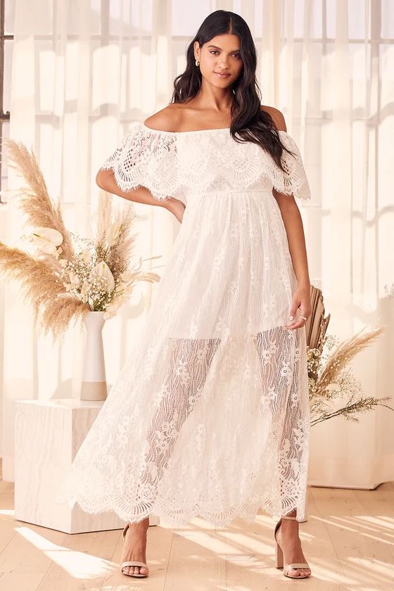 Sweetest Touch Embroidered White Lace Off-the-Shoulder Dress | Lulus (US)