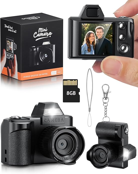 Mini Digital Camera, 1080P Portable Camera for Photography with 8GB SD Card, Key Card Clip Chain ... | Amazon (US)
