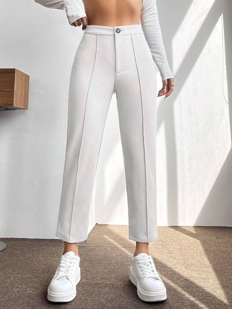 SHEIN PETITE High Waist Seam Detail Cropped Pants | SHEIN