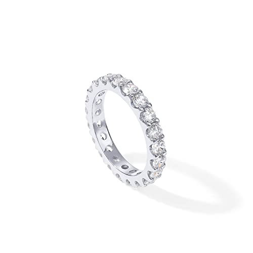 PAVOI Rhodium Plated Cubic Zirconia Rings | 3.0mm Eternity Bands | White Gold Rings for Women Size 8 | Amazon (US)