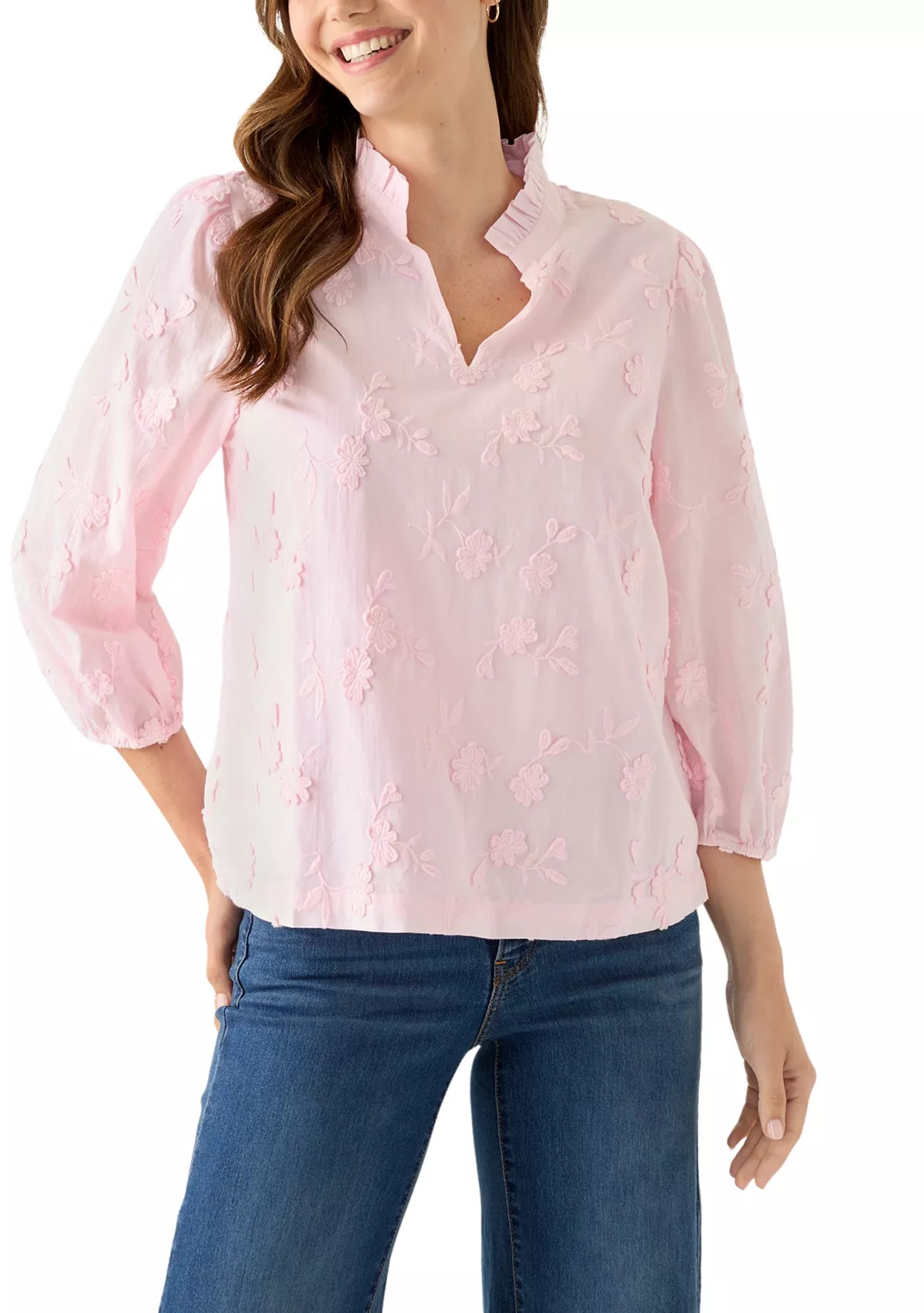 Women's 3/4 Ruffle Neck Top | Belk