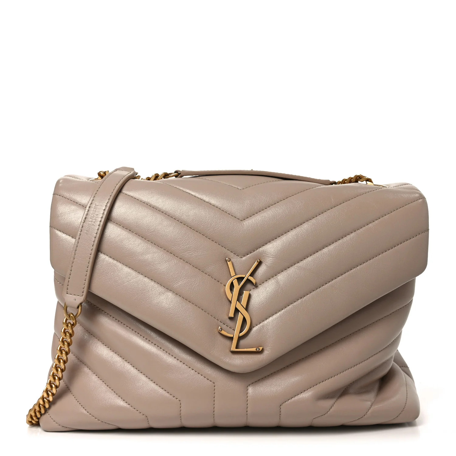 Saint Laurent Calfskin Y Quilted Monogram Medium Loulou Chain Satchel Dark Beige 1877450 | FASHIONPHILE (US)