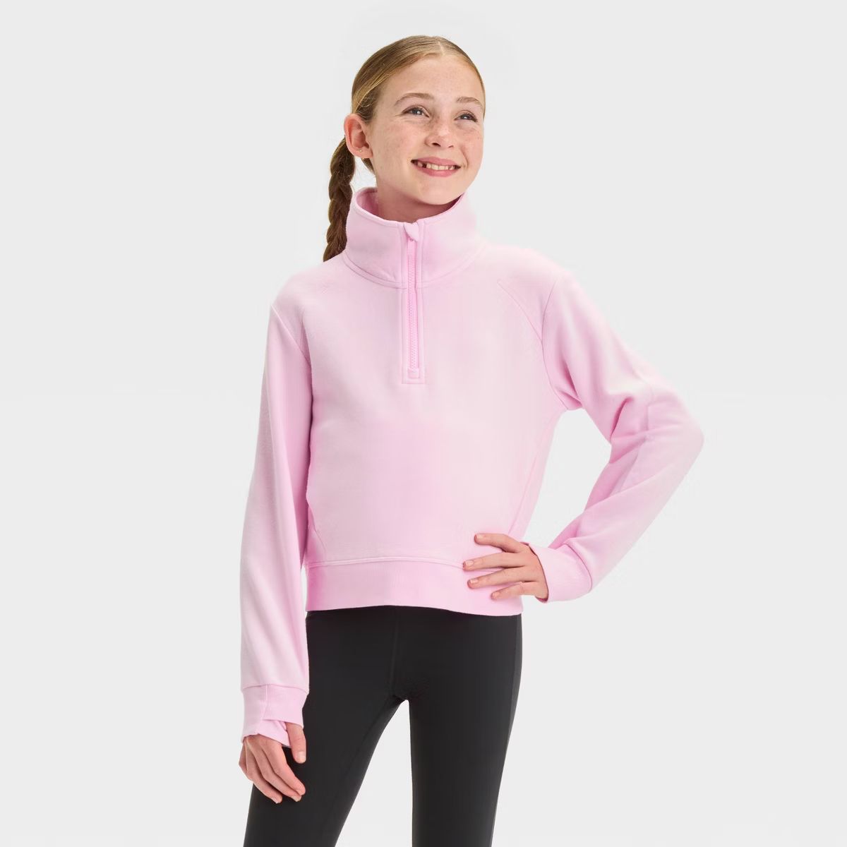 Girls' 1/2 Zip Fleece Pullover Sweatshirt - All In Motion™ Pink M | Target