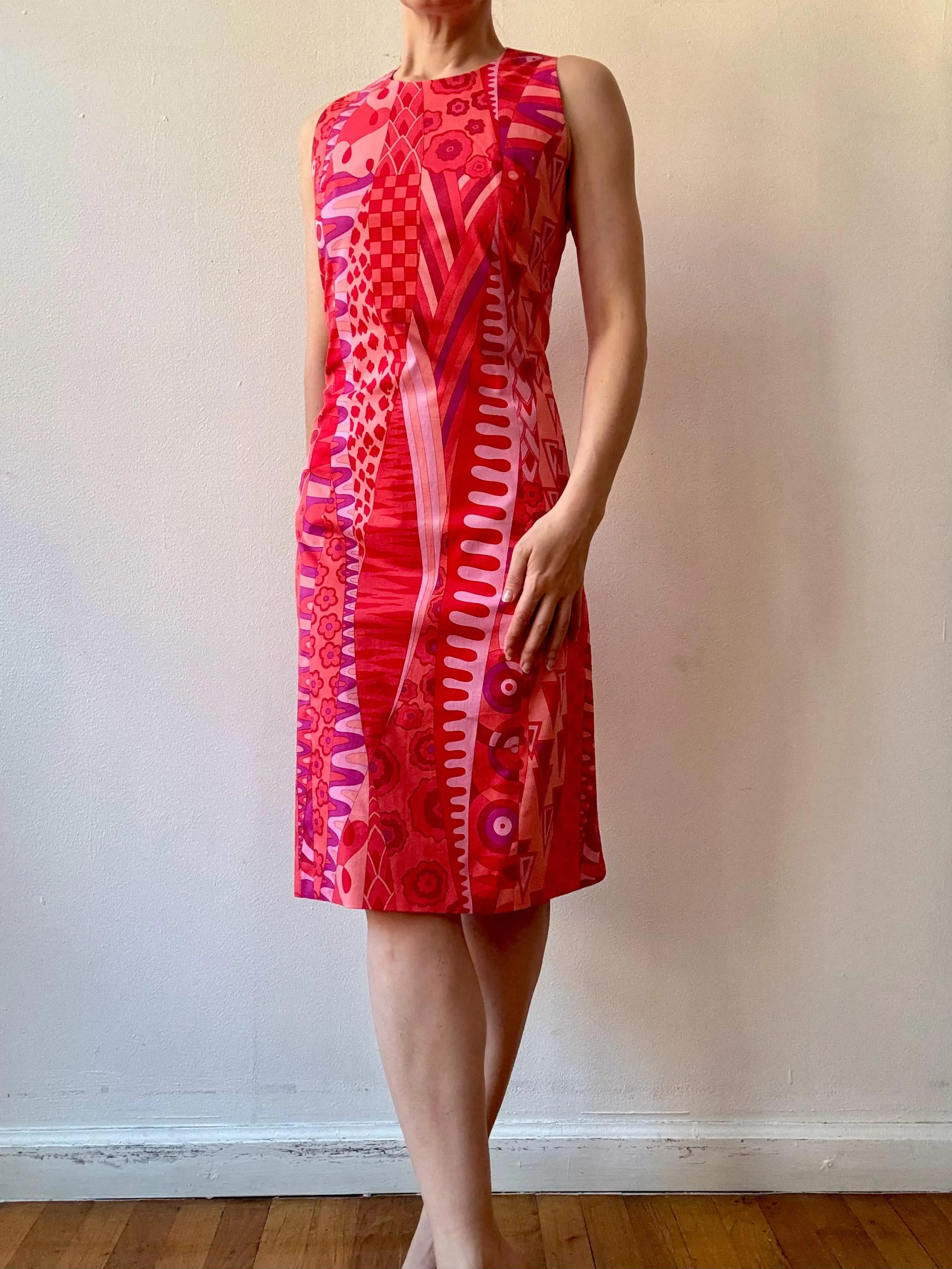 Vintage Averardo Bessi Printed Pink & Red Cotton Sheath Dress | Etsy (US)