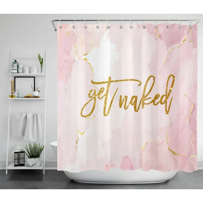 HVEST Get Naked Shower Curtain for Bathroom Decor,Funny Gold Text on Pink Marble Shower Curtain w... | Walmart (US)