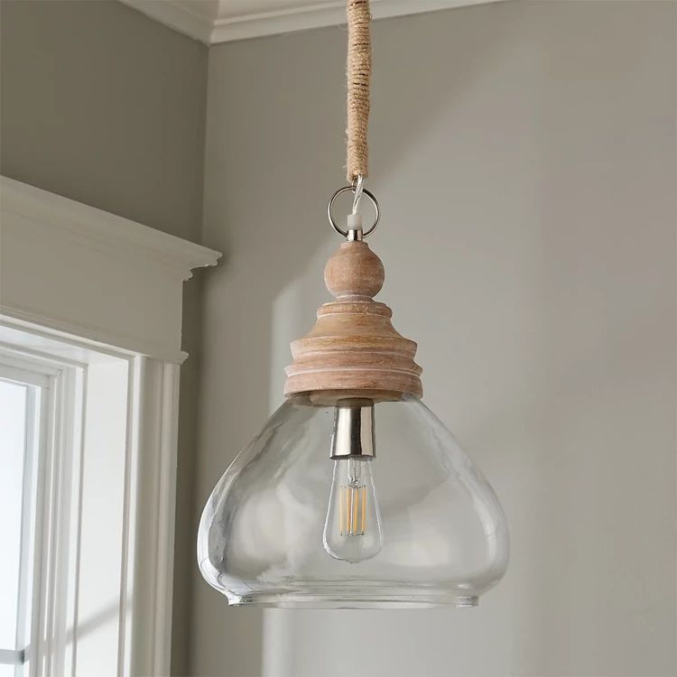 Pickled Wood and Clear Glass Pendant - Bell Glass | Shades of Light
