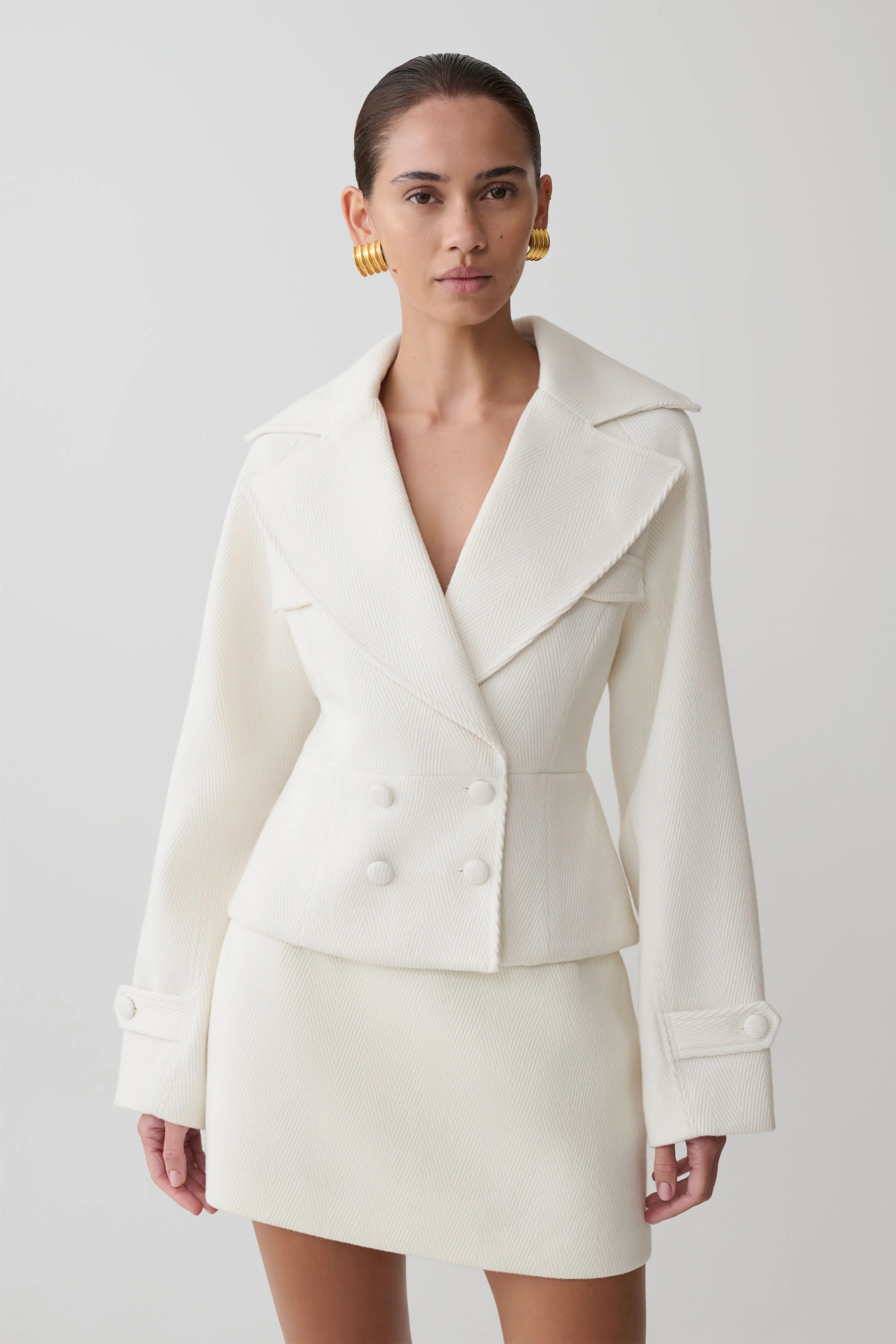 Cropped Collared Jacket - Ivory | MESHKI US
