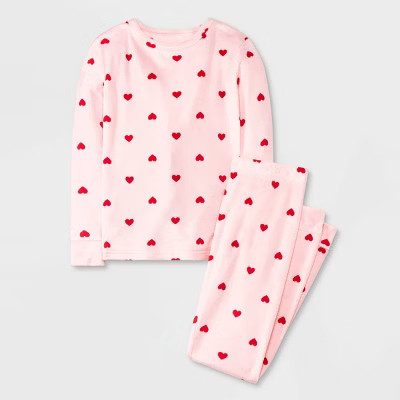 Girls' Valentine's Heart Long Sleeve Snuggly Soft Snug Fit Pajama Set - Cat & Jack™ Pink | Target