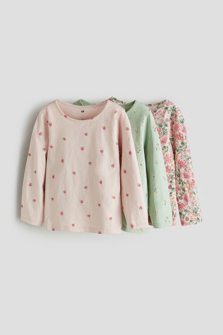 3-pack Long-sleeved Jersey Tops - Light pink/strawberries - Kids | H&M US | H&M (US + CA)