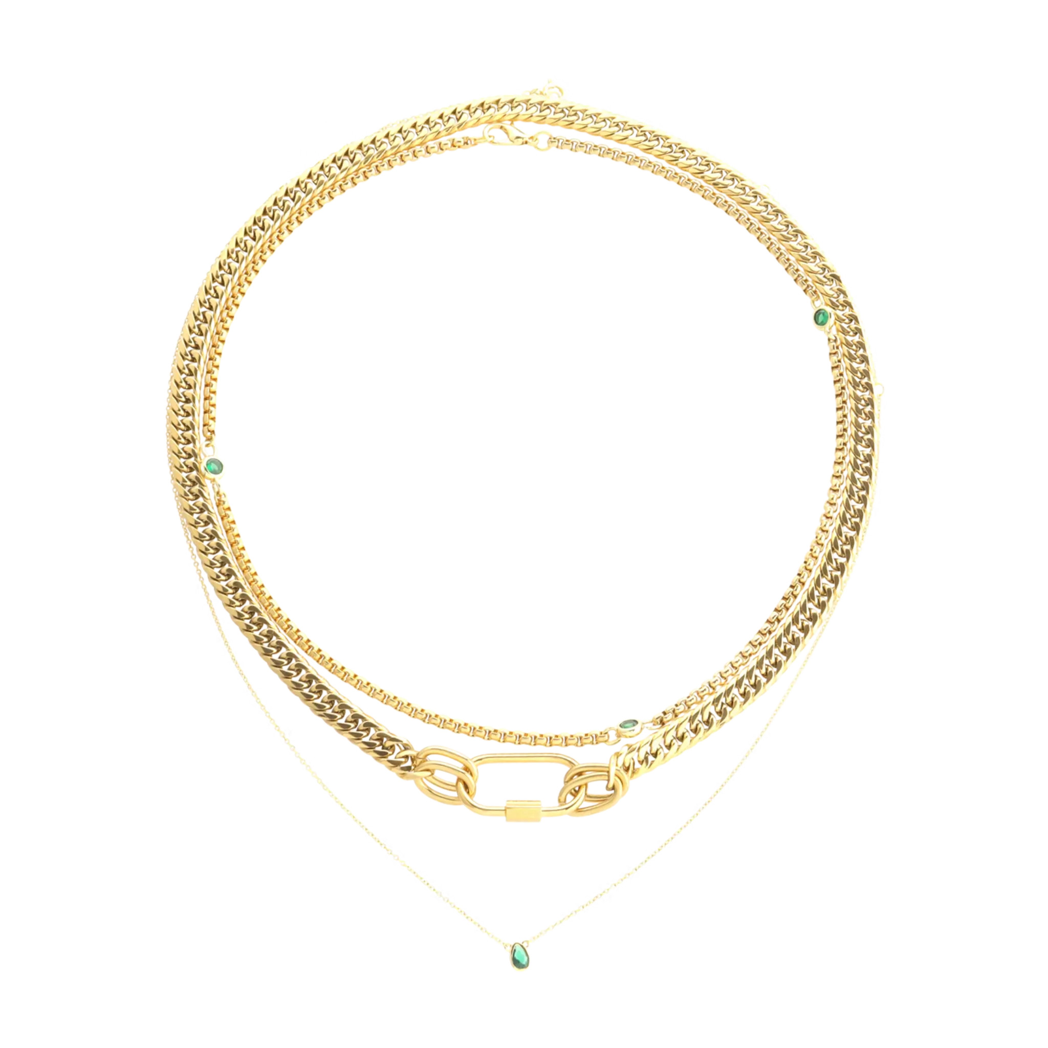 SLEEK CARABINER EMERALD LAYERED NECKLACE SET | Artizan LLC