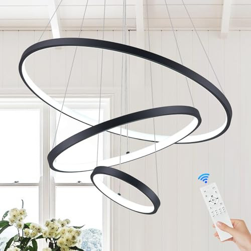 AIRYPHANT Modern LED Chandeliers 3 Rings Black Chandelier Dimmable LED Pendant Light Fixture Remote Control Contemporary Flush Mount Chandelier for Dining Room Bedroom Foyer, 3000-6500K | Amazon (US)