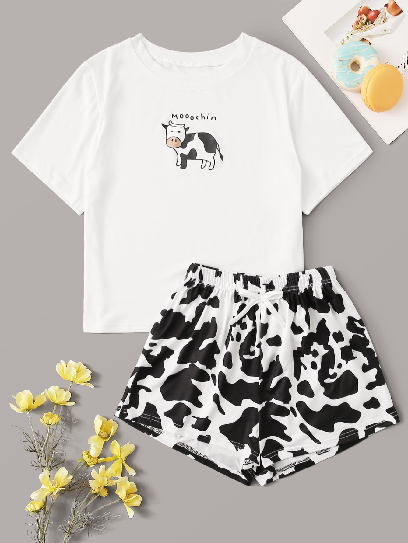 Cow Print Tee & Shorts PJ Set | SHEIN