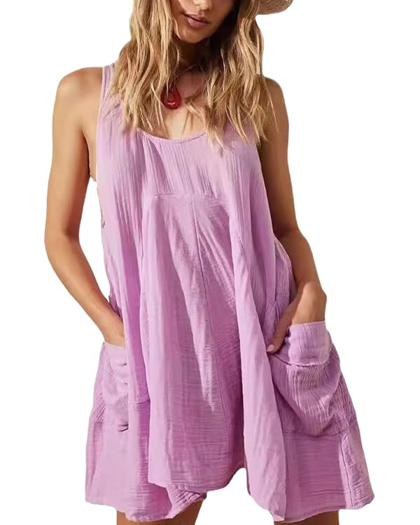 Women Casual Dresses Sleeveless Crew Neck Backless Tunic Mini Dress Loose Flowy Tank Sundress wit... | Amazon (US)