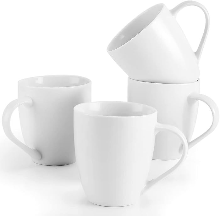 Mfacoy White Coffee Mugs Set of 4, 16 Ounce Mug with Handles, Ceramic Coffee Cups, Porcelain Mugs... | Amazon (US)