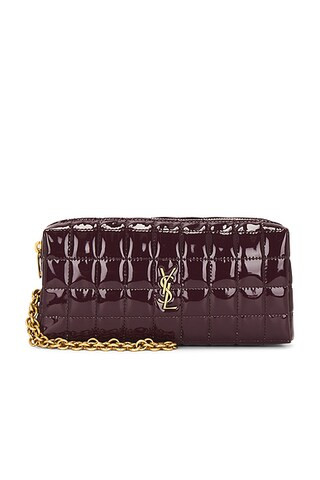 Saint Laurent Pouch With Chain in Dark Red Wine | FWRD | FWRD 