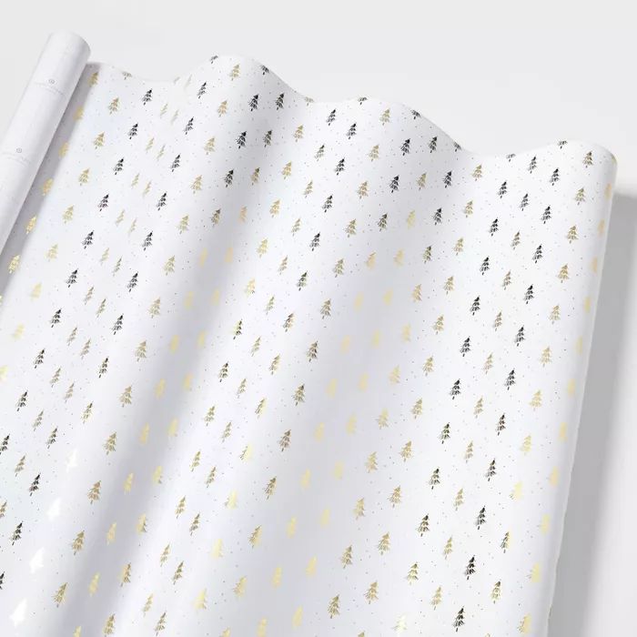 White with Gold Christmas Trees Gift Wrap, Single Roll - Sugar Paper™ | Target