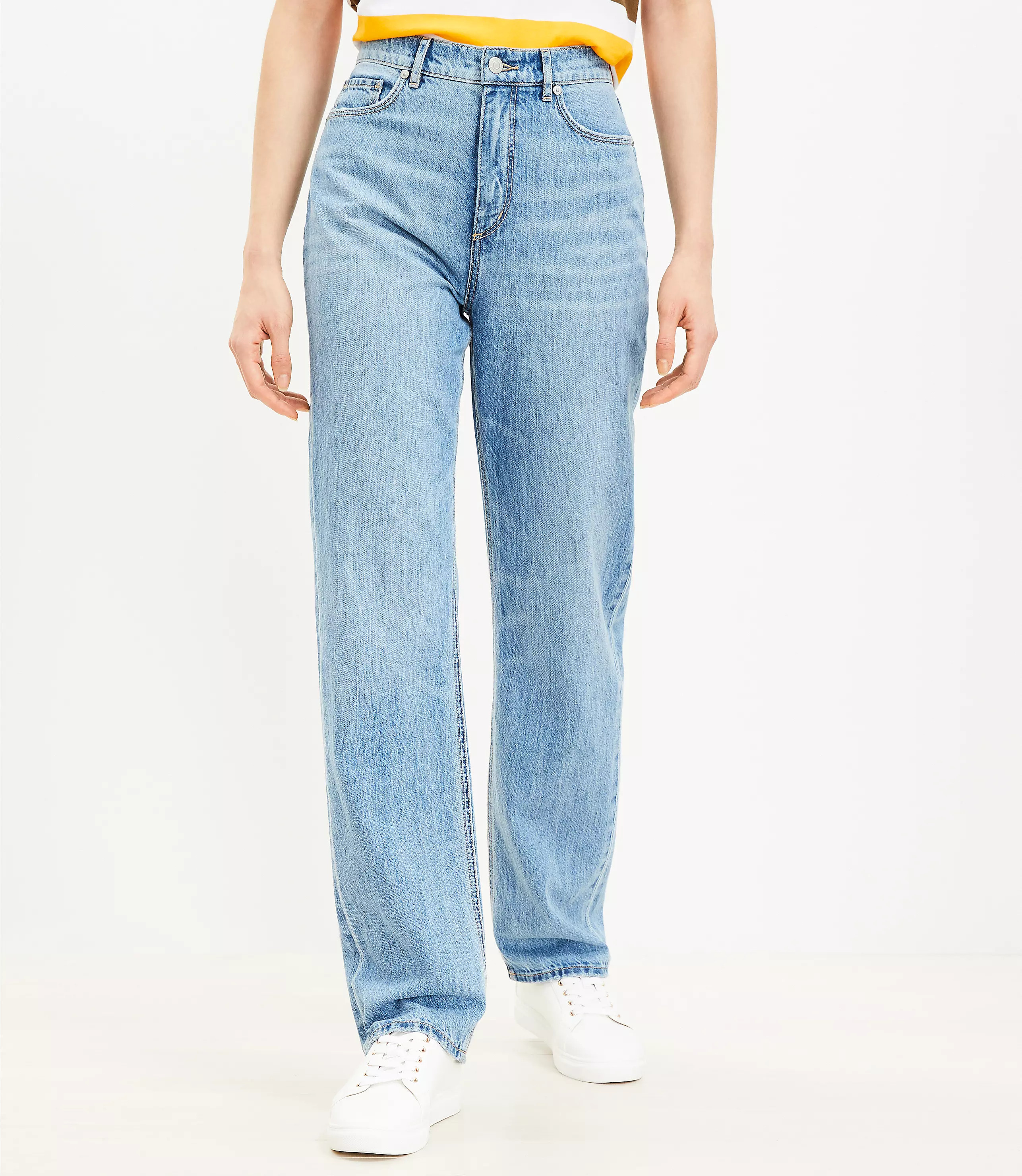 High Rise Full Length Straight Jeans in Light Mid Indigo Wash | LOFT