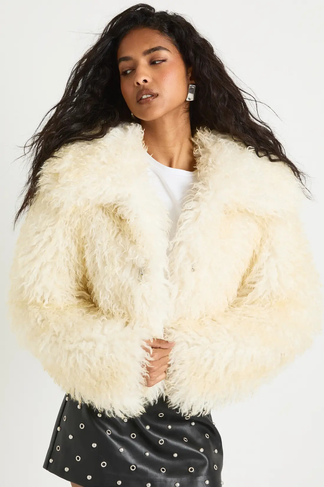Shaggy Faux Fur Short Coat With clasps | boohoo (US & Canada)