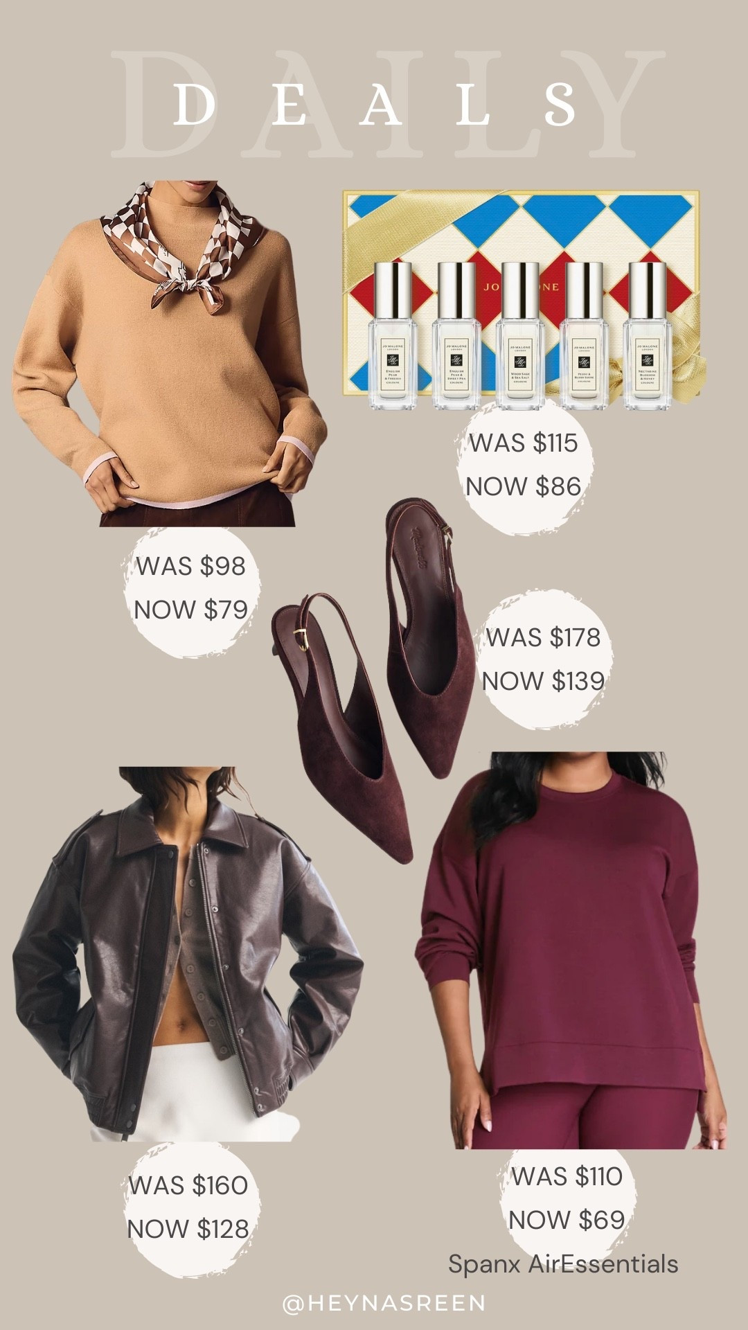 Daily deals on Anthropologie sweater, Jo Malone perfume set, Madewell heels, Spanx air essentials crewneck 